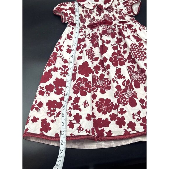 Trish Scully Child Burgundy Floral Velvet Bow/Trim Smocked Lined Dress Sz 5 - Picture 5 of 10